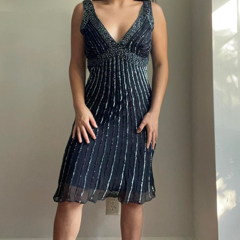 Patra Vintage Navy Beaded Cocktail Dress